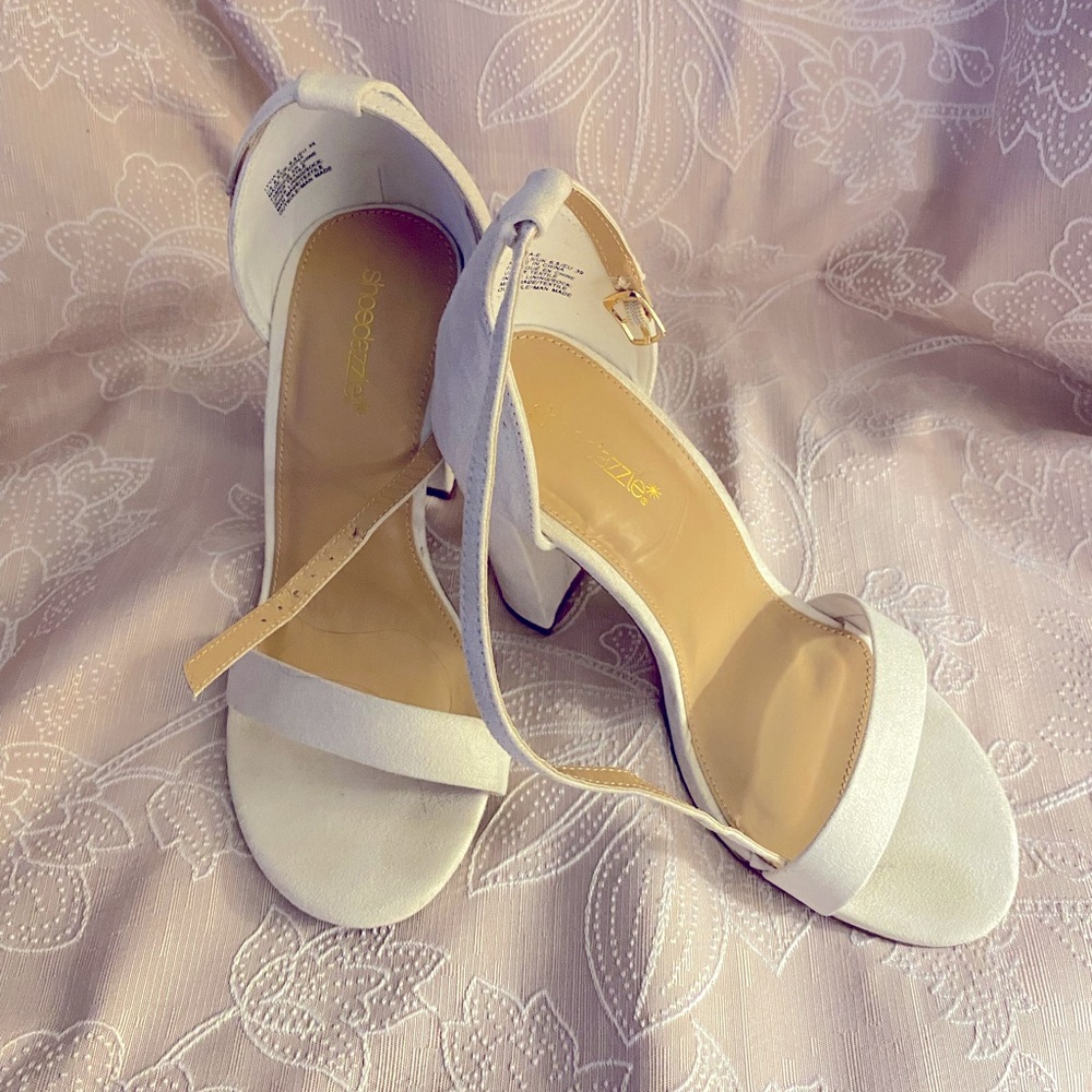 White strap heels